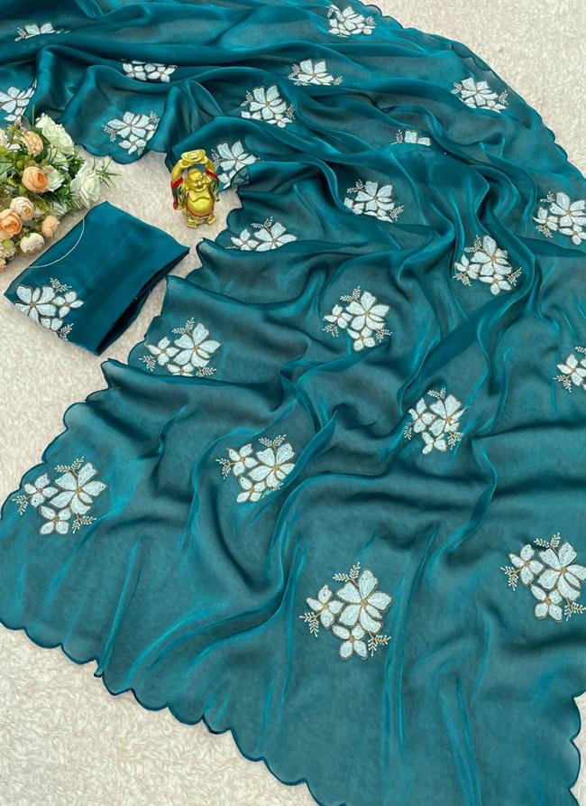 Jimmy Choo Sky Blue Party Wear Sequins Work Saree